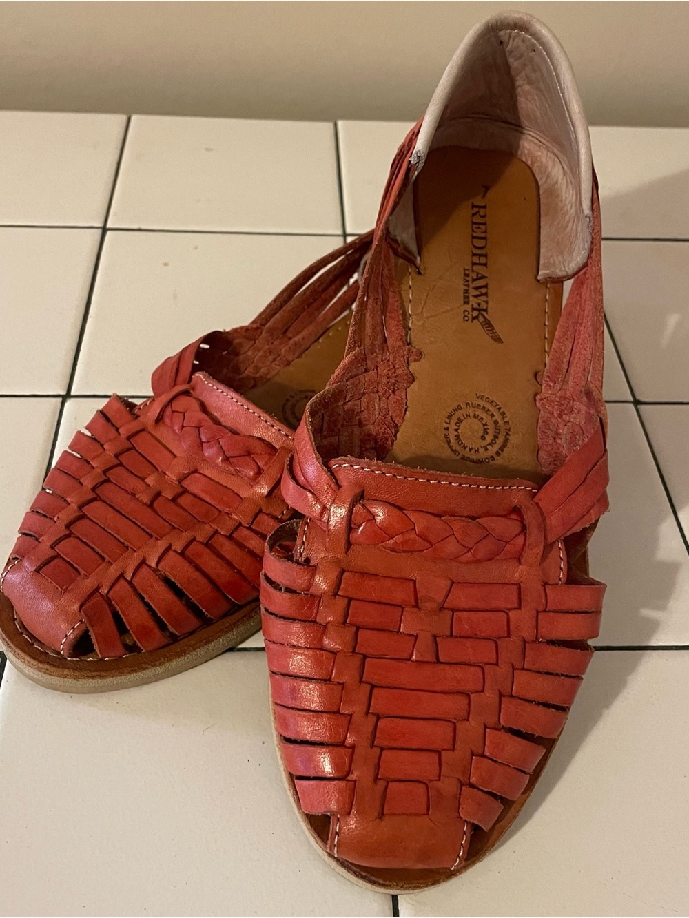 Women’s Redhawk Leather Co Red Woven Huarache Sandals - Size 7